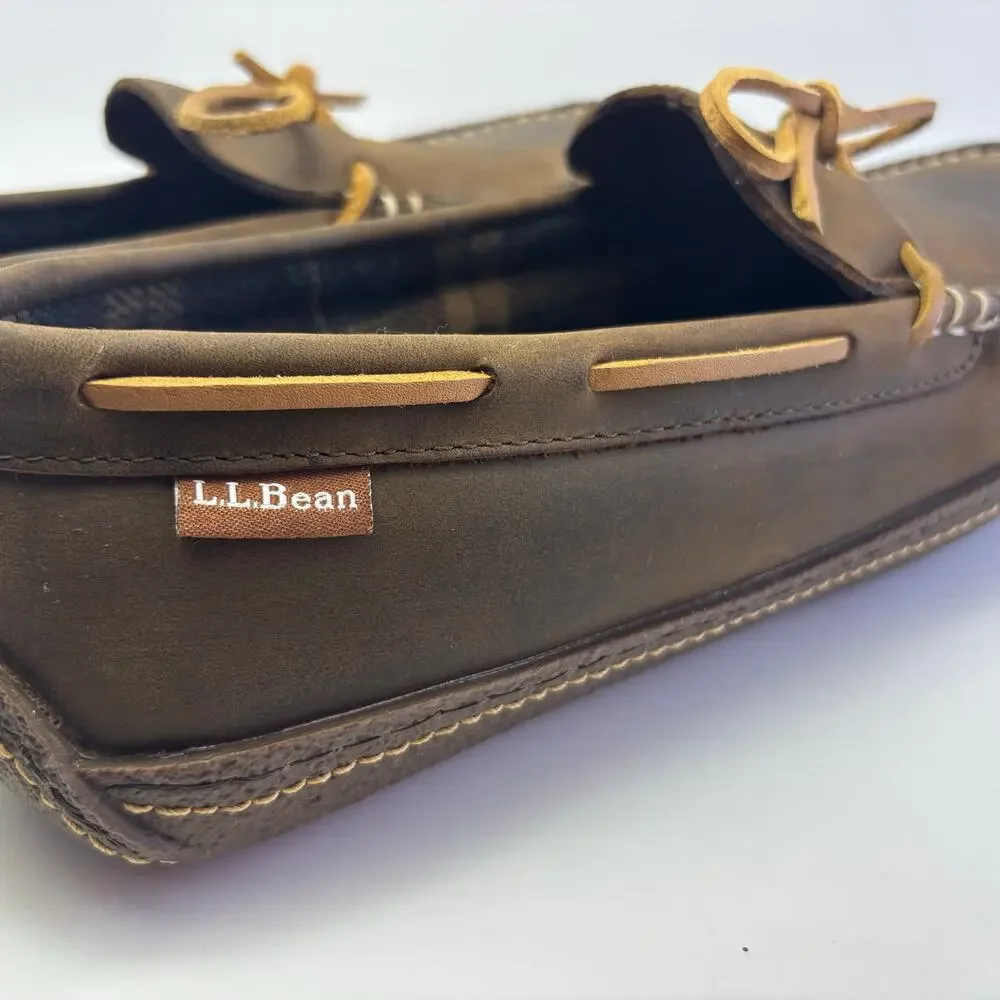 LL BEAN Handsewn, Flannel-Lined Slippers Mens Size 10
